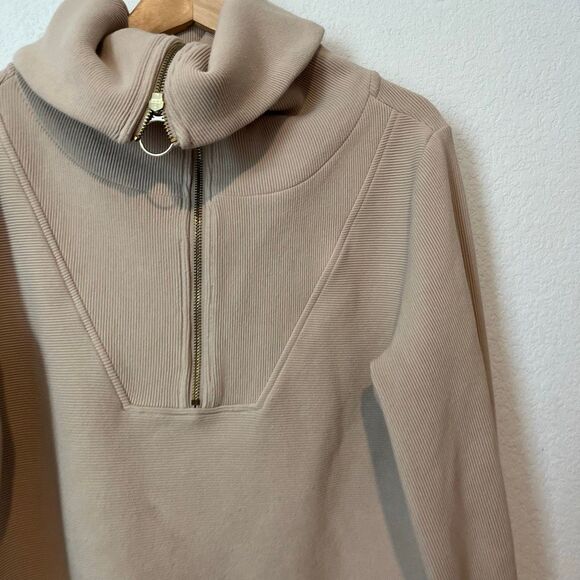 Varley Taupe Marl Vine Half Zip Ottoman Ribbed Knit Sweatshirt Women's Size XS - Picture 3 of 6
